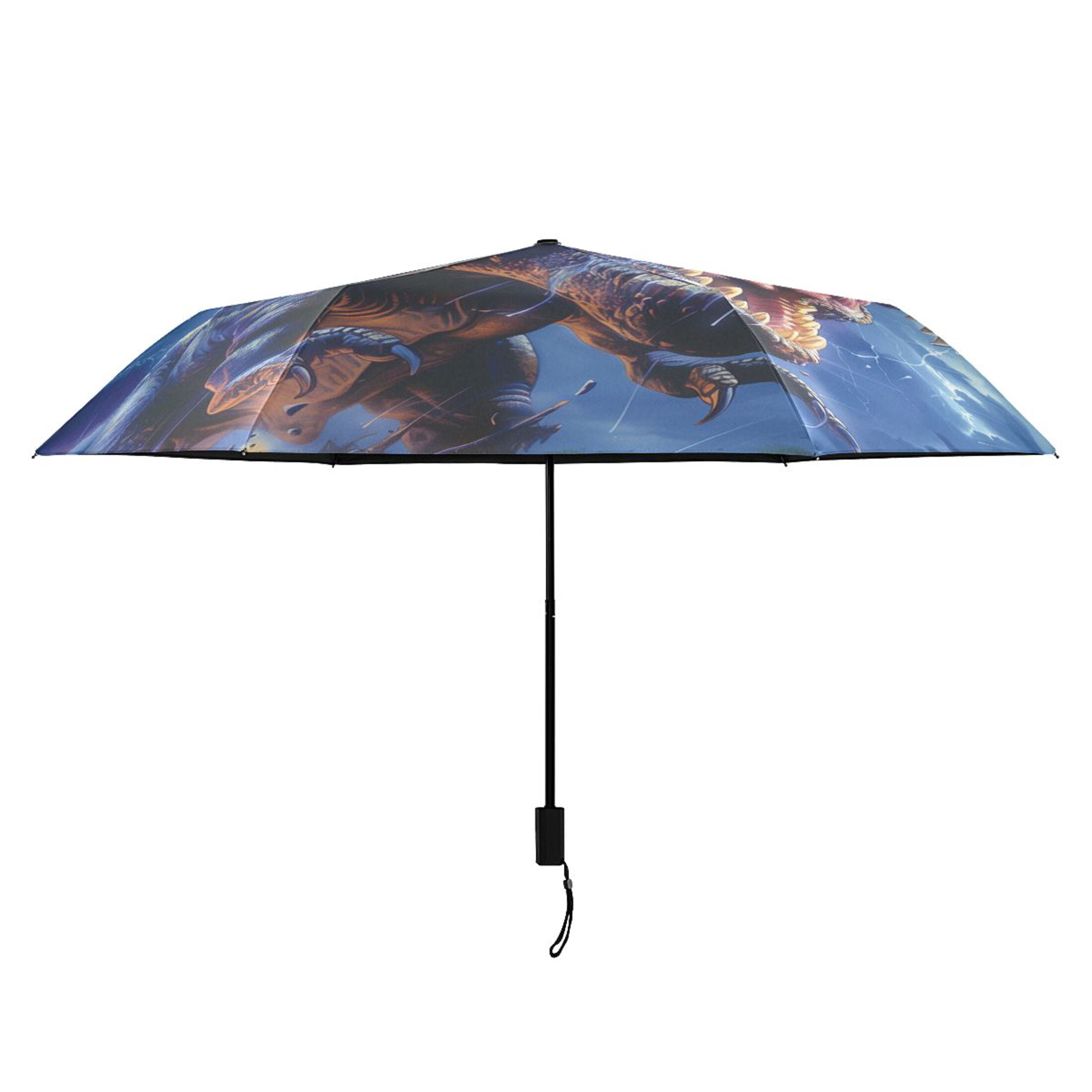 Compact Sun Umbrella Windproof Travel Umbrellas for Rain Strong Portable UV Protection Fierce Dinosaurs in Thunderstorm