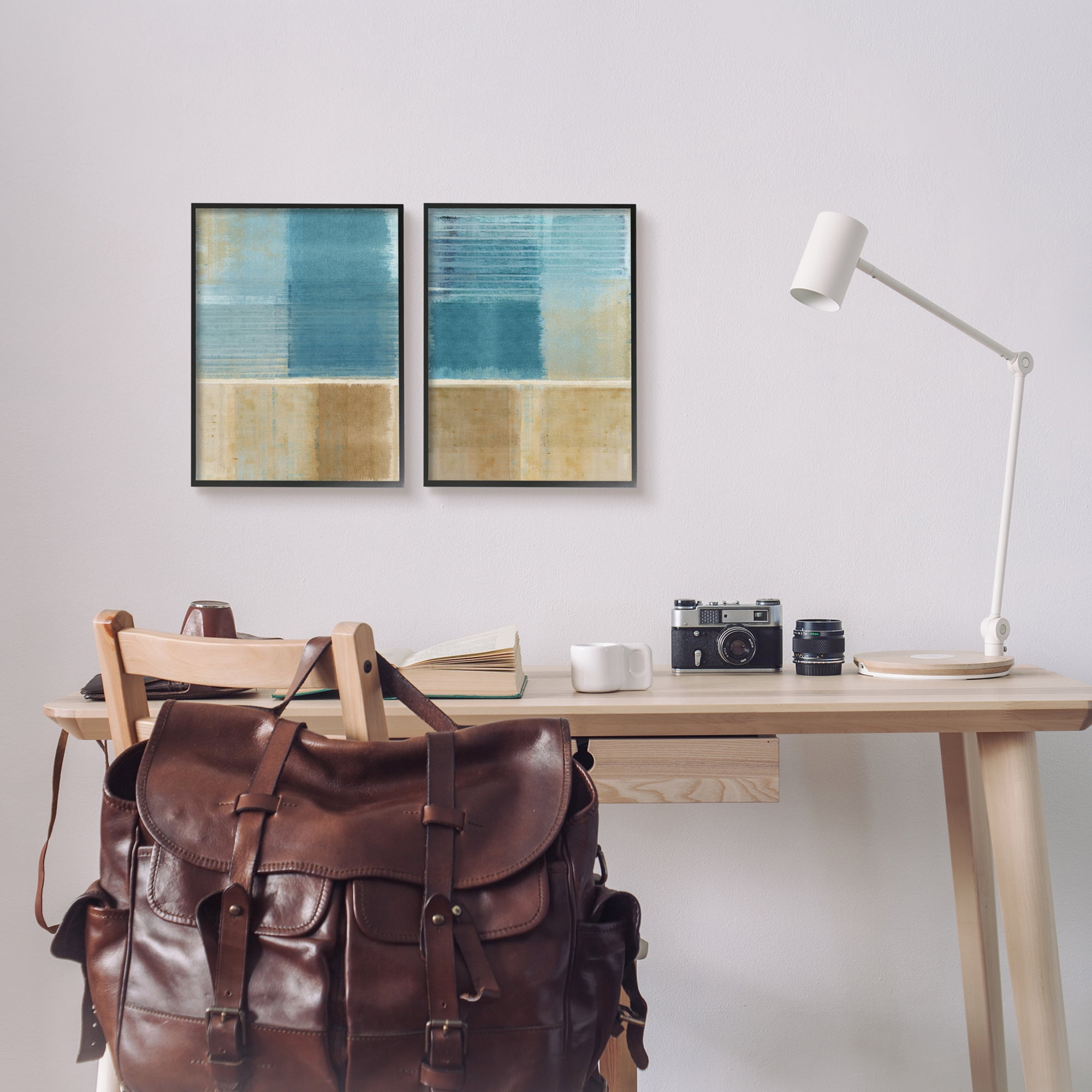 Stupell Industries Brown & Blue Abstraction Abstract Painting Black Framed Art Print Wall Art, 11 x 14