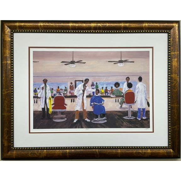 Ted Ellis "Next!" Hand Signed Custom Framed Black Art Barbershop NEW! Generic