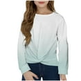 thumbnail image 2 of Girls Casual Twist Front Lightweight Sweatshirt Tie Dye Printed Long Sleeve Crop Tops Pullover Blouse Green 9-10 Years, 2 of 7