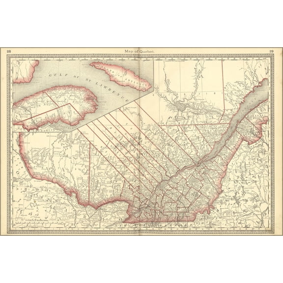 24"x36" Gallery Poster, map of quebec canada 1881