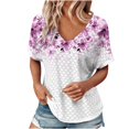 thumbnail image 3 of YOIAVAIOY Women's V Neck Short Sleeve T Shirts Lightweight Floral Printed Blouses Summer Casual Loose Dressy Outfits Multicolor M, 3 of 7