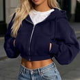 thumbnail image 2 of yillto Women Crop Zip up Hooded Sweatshirt Drawstring Jackets Big Girls Casual Loose Fall Coat with Pockets, 2 of 6