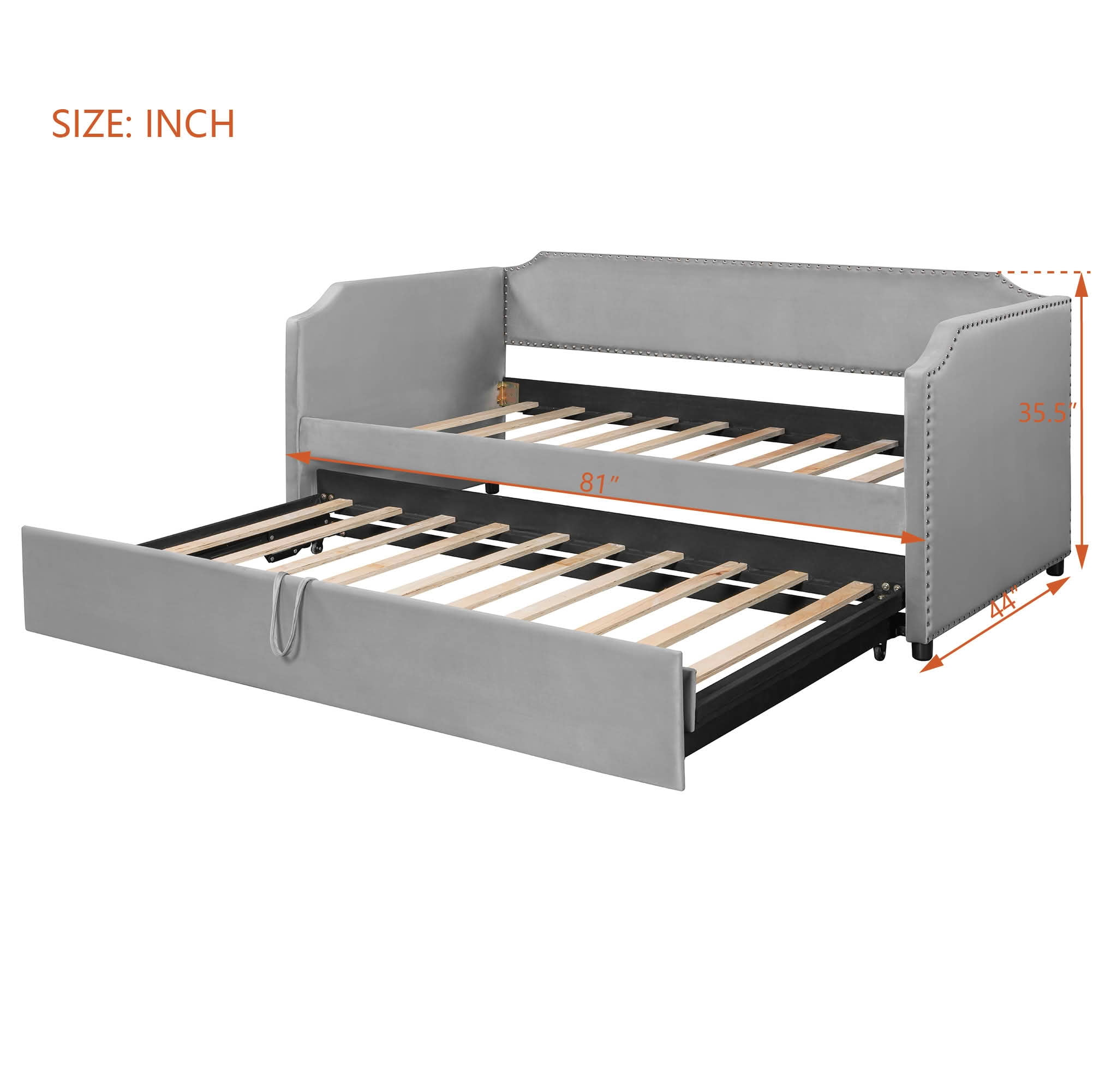 MAYEERTY 2-in-1 Velvet Upholstered Daybed with Pop-Up Trundle, Twin Size Space-Saving Guest Bed
