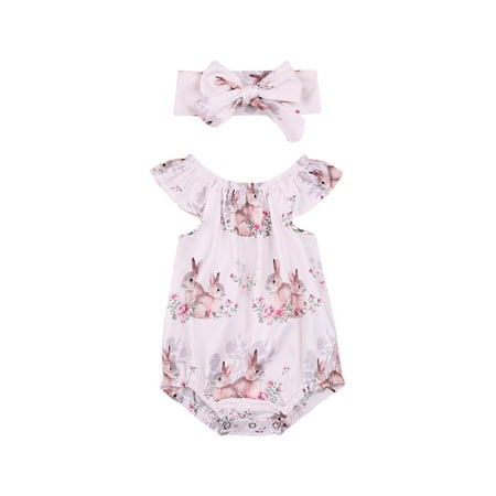 

Seyurigaoka Infant s Girls 2PCS Easter Rabbit Romper Ruffle Bodysuit Hair Band