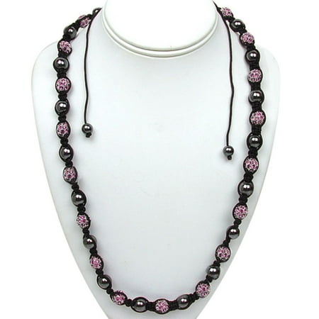 10mm Purple Micro Pave Crystal Ball and Black Ball Adjustable Necklace (23"-36")