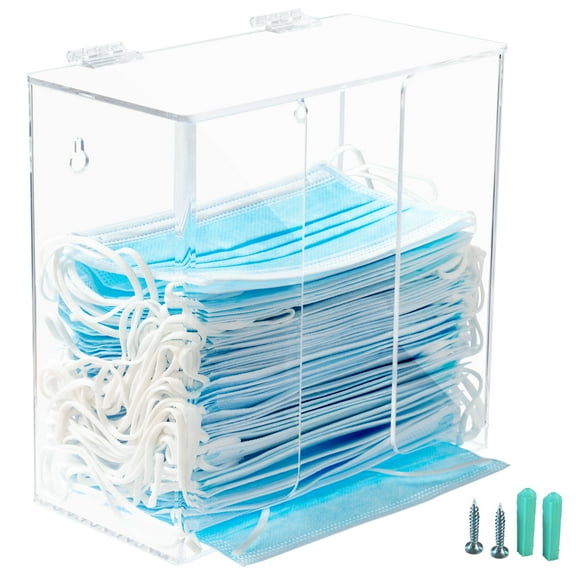SEANADO Face Mask Dispenser Storage Box Acrylic Glove Holder Hygiene Station with Lid for Disposable Emesis Bag, Shoe Cover and Hairnet,Wall Mount Holes or Tabletop Holder (Clear)
