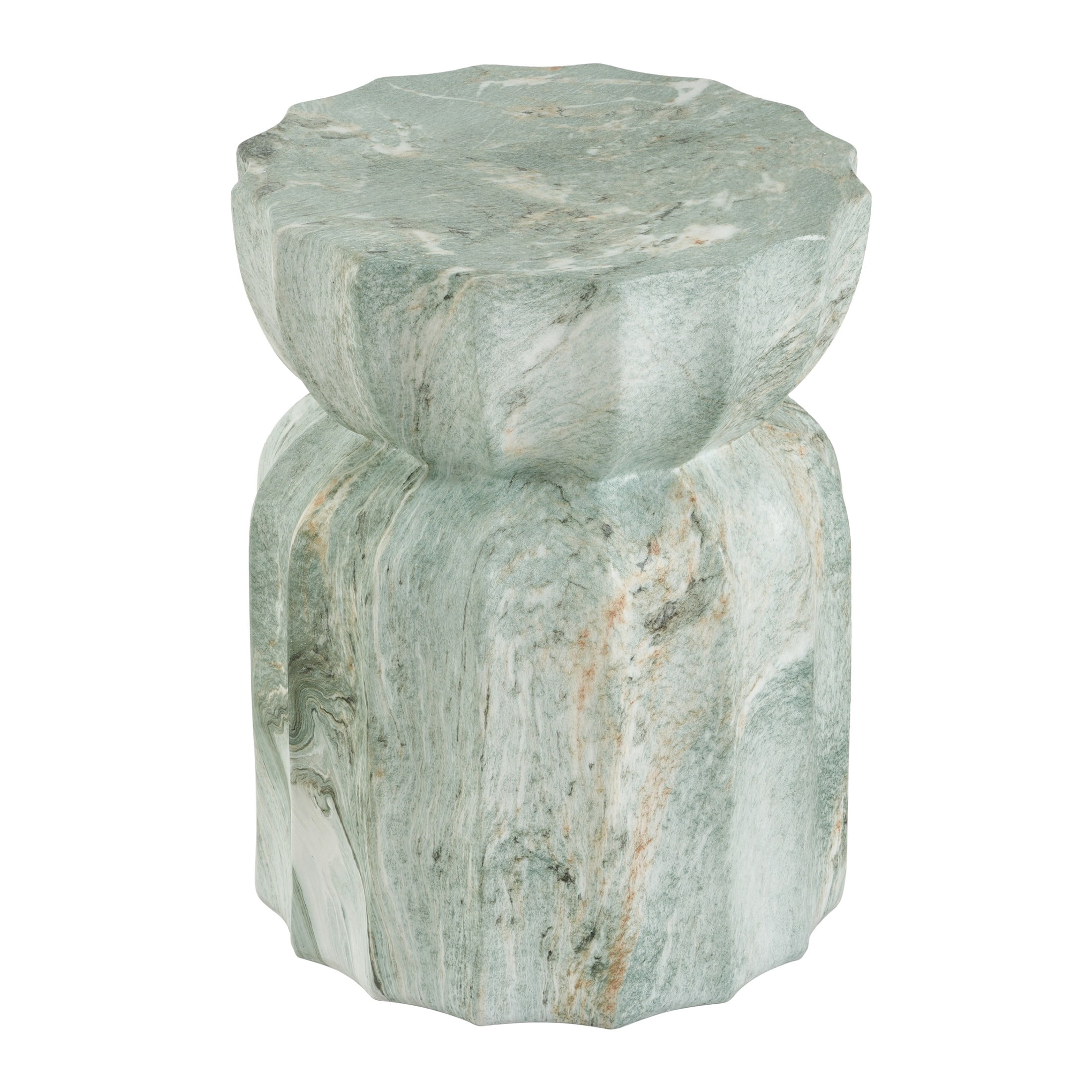 Christopher Knight Home 18.9" Lightweight Concrete Fluted Hourglass Accent Side Table, Green Marble