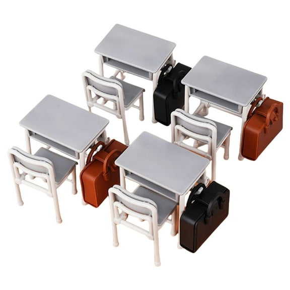 Yokua Educational Mini School Scene Set Plastic Desk Chairs for 1/12 Dollhouses