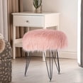 thumbnail image 4 of Homebeez Faux Fur Ottoman Foot Rest Stool-16.1” Vanity Stool with Metal Legs (Pink), 4 of 7