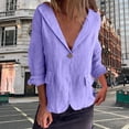 thumbnail image 2 of Outfmvch Button Down Shirts for Women Roll Up Short Sleeve Cotton Linen Summer Collared Tops Women's Blouses & Button-down Shirts Loose Fit Blouses Purple 5XL, 2 of 5