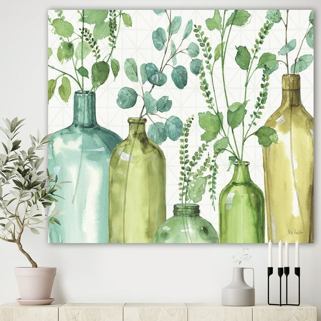 Designart - Feuilles Vertes Botaniques Mélangées I0 - Art Mural Premium sur Toile