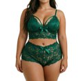 thumbnail image 4 of Yuanlook Women Plus Size Lace Loungewear Set, Spaghetti Strap V Neck Cami Crop Top & High Waist Shorts Bow Decor Daily Sleep Outfit S-XXXXL, 4 of 7