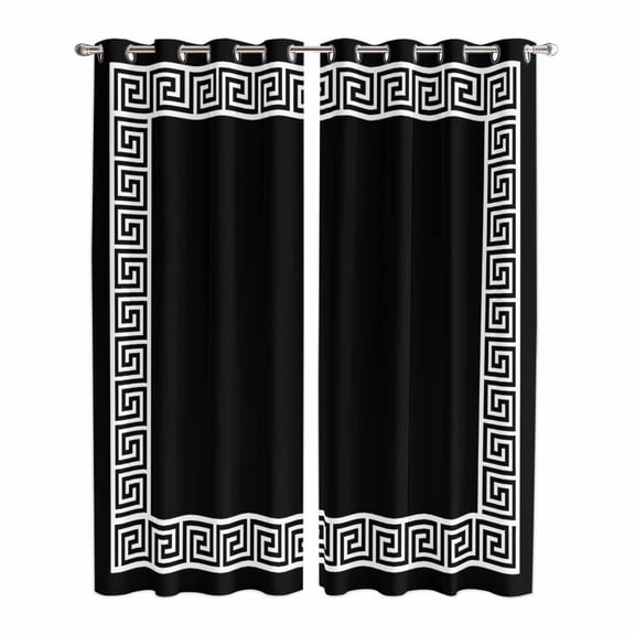 Black Kitchen Curtains 84 Inch Length, Modern Geometric Abstract Art Aesthetics Grommet Top Bedroom Living Room Curtains, Light Filtering Cafe Curtain Drapes 2 Panels Set 84''x84''
