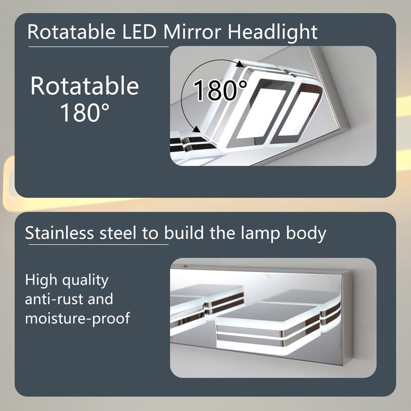 39" Modern Chrome 6-Light LED Vanity Light with Square Acrylic Lampshades – Energy Efficient Bathroom Light Fixture for Vanity Mirror, Powder Room, Bedroom, Living Room, Hardwired Wall Mount