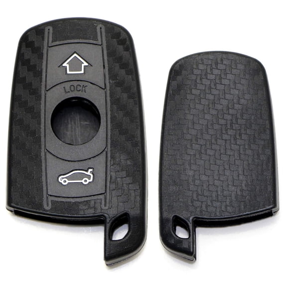 Black Carbon Fiber Pattern Soft Silicone Key Fob Cover For BMW First Gen Key Fob E90 E91 E92 E93 E60 E61 E63 E64 E70 E71 3 5 6 Series X5 X6 w/ Comfort Access Keyless Entry Feature