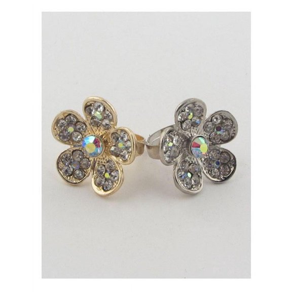 Flower rhinestone adjustable ring Gold
