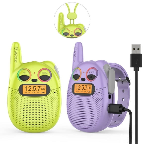 Walkie Talkies QNIGLO recargables para niños, paquete de 2 con radio FM