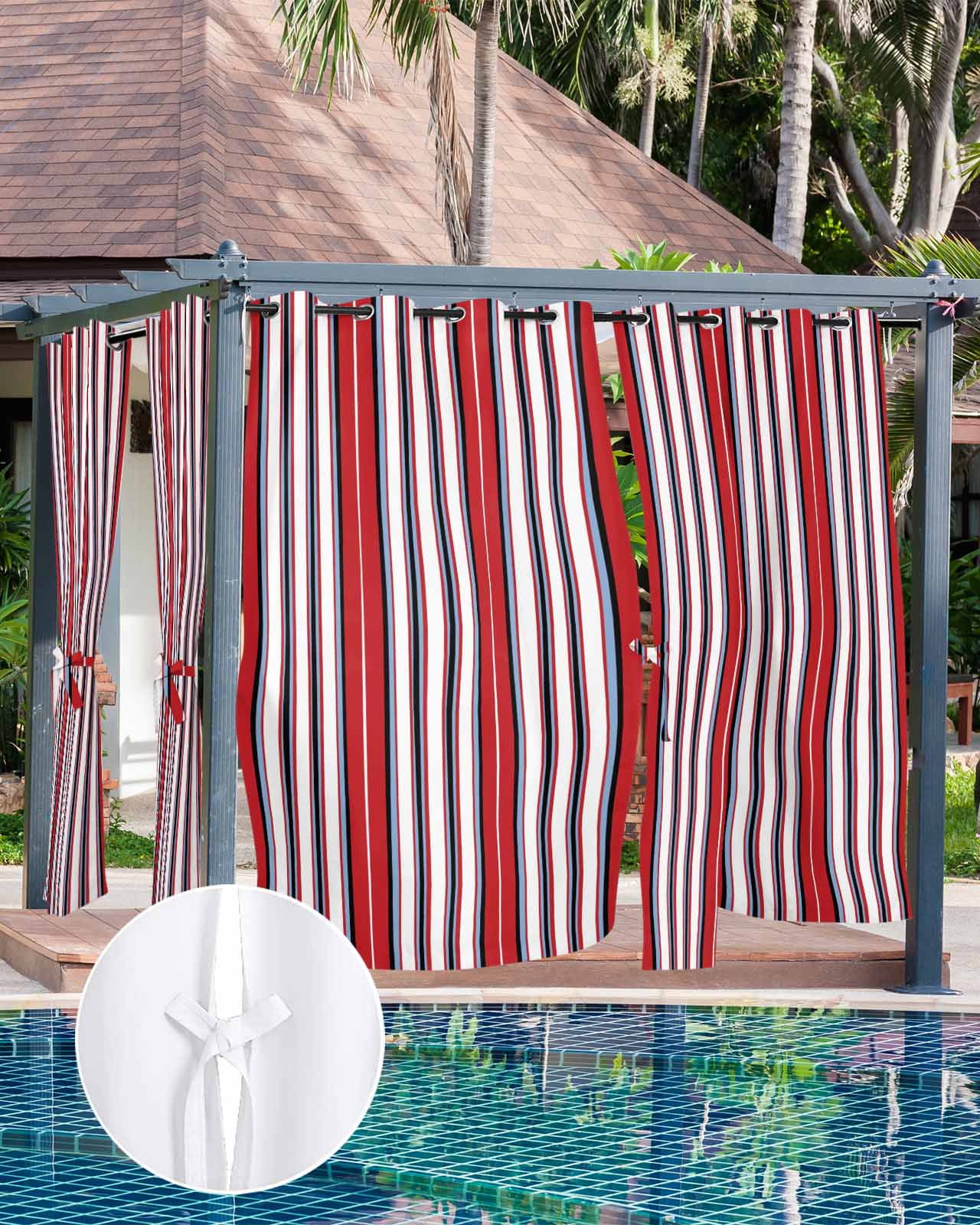 Red Pink Stripes Outdoor Curtains for Patio, Country Simple Gradient Vertical Lines Privacy Drapes Grommet Waterproof Outside Curtains for Porch/Cabana/Balcony 54"x 108", 1 Panel