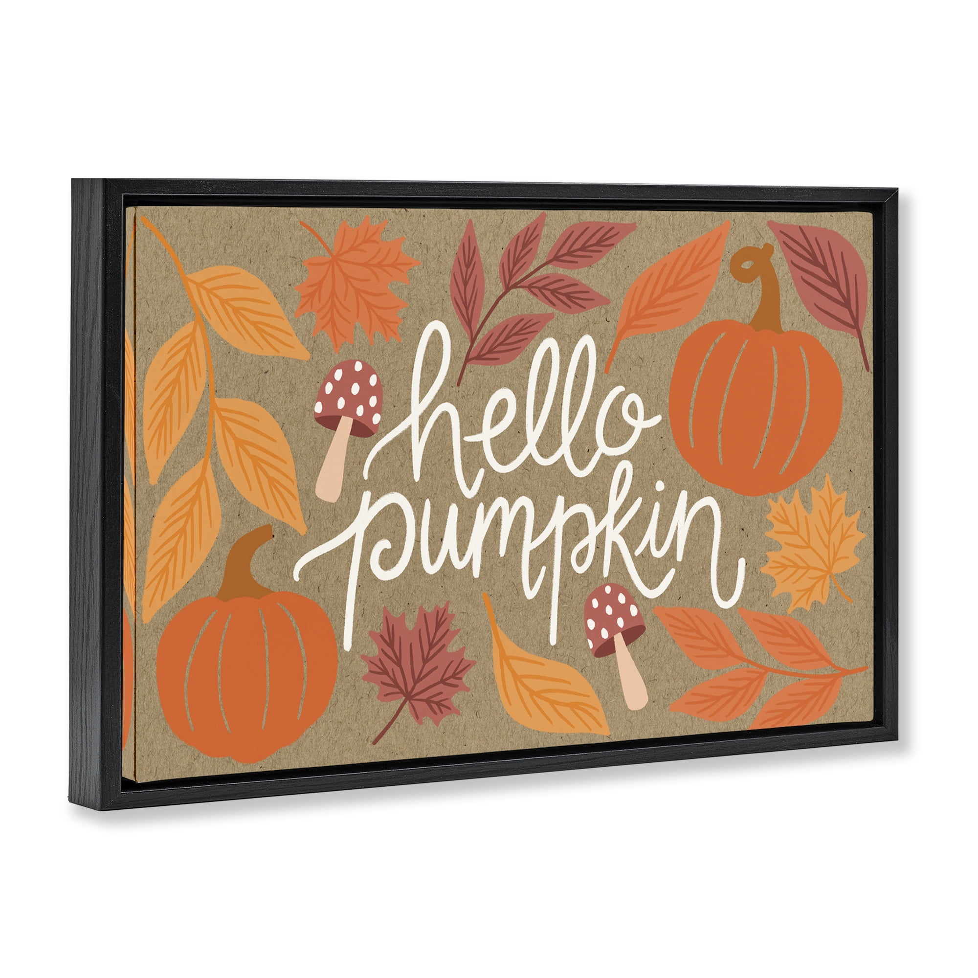 Stupell Industries Rustic Hello Pumpkin Plants & Flowers Painting Black Floater Framed Canvas Art Print Wall Art, 25 x 17