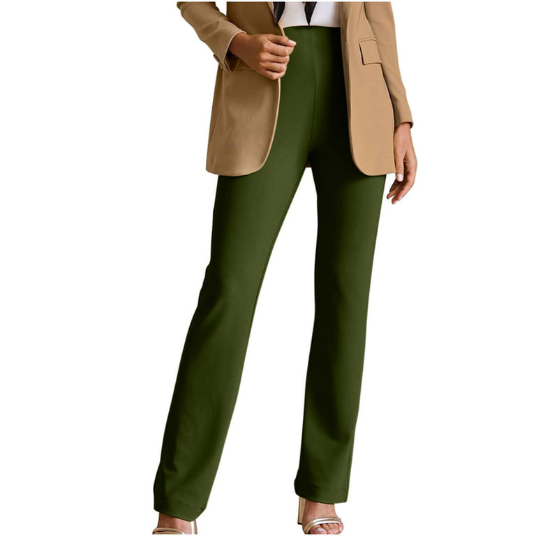SSAAVKUY Womens Slim Fit Flare Solid Suit Pants Leisure Trousers  Bell-bottoms Solid Color Pants Comfy Holiday Cool Girl Dressy Fashion  Bottoms Army Green 6 
