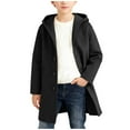 thumbnail image 2 of Xdegoge Boys Winter Wool Coat Hooded Long Overcoat Warm Outerwear for Kids Long Sleeve Fashion Jackets with Pockets, 2 of 7