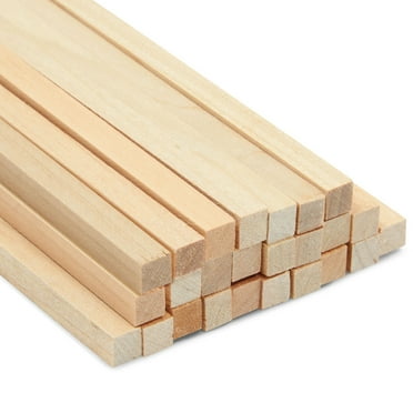 25 Pack Square Wooden Dowels for Crafting, Unfinished Hardwood Sticks for DIY Supplies (1/4 x 12 Inch)