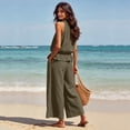 thumbnail image 7 of Two Piece Sets for Women Summer Linen Sleeveless Ruffle Top and Wide Leg Pants Lounge Matching Set, 7 of 7