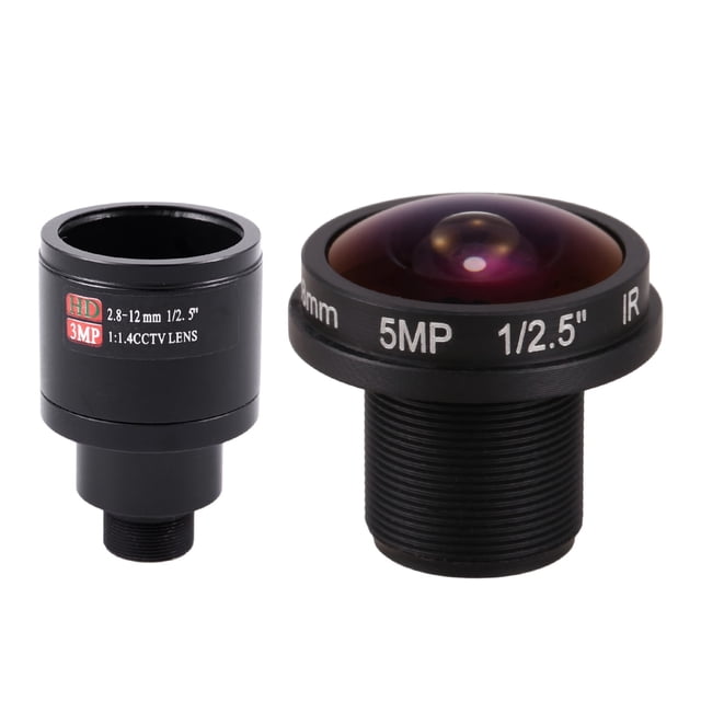 2 lentes: 1 lente CCTV HD de 3,0 MP, M12 de 2,8-12 mm y 1 lente CCTV ojo de pez HD de 5 MP, 1,8 mm, M12x0,5