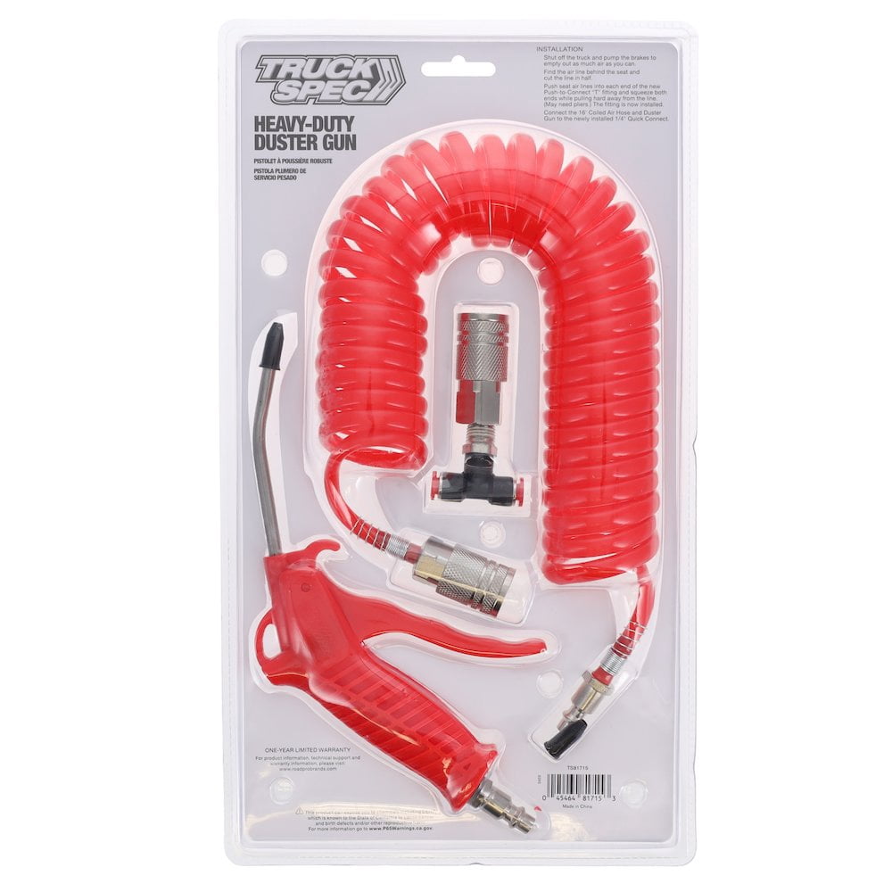 Durable Duster Gun RP45560 - Truck Air Duster Blow Gun Kit with 16ft Long Coil Hose Quick-Connect Nozzles 174 psi
