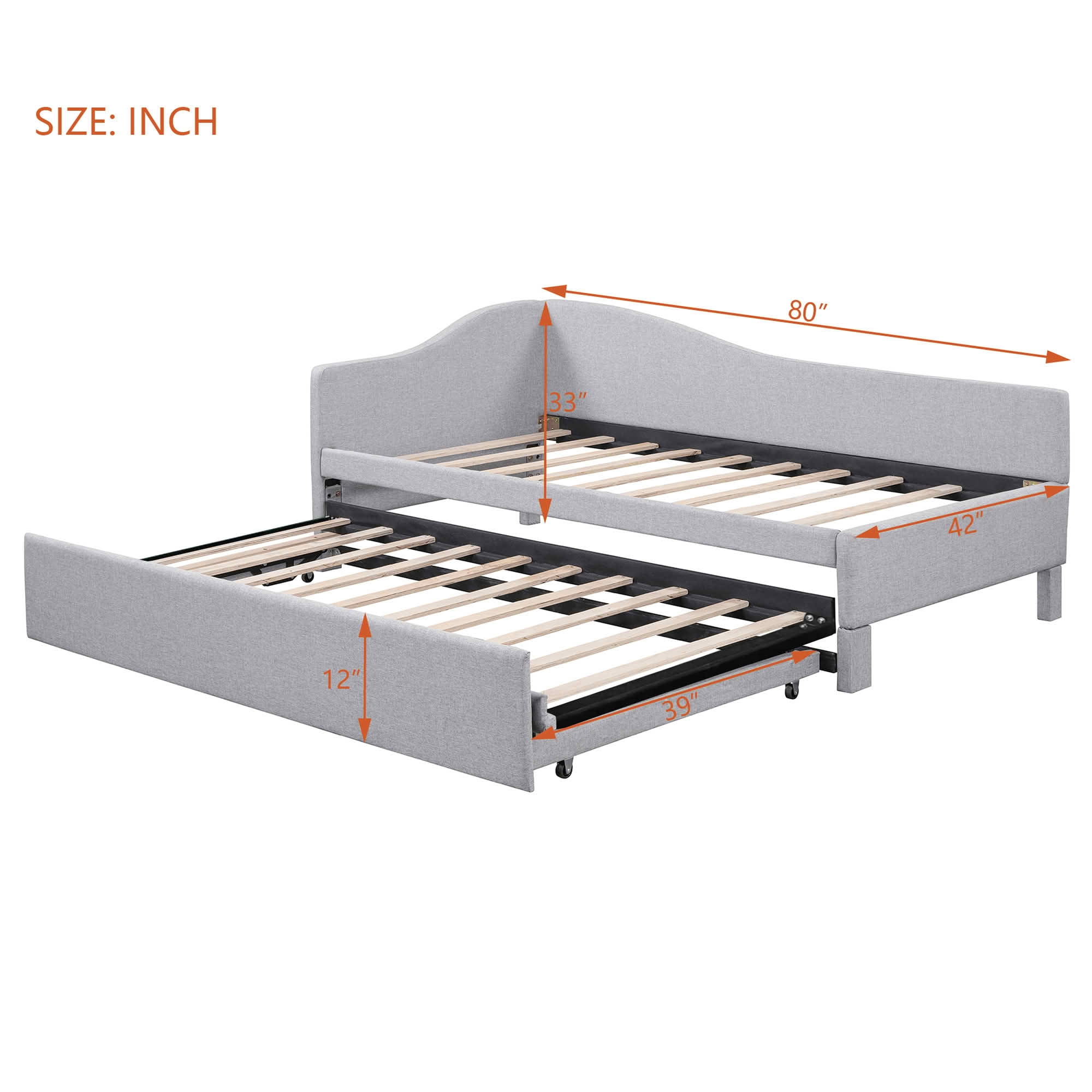 MAYEERTY L-Shaped Linen Upholstered Daybed with Twin to King Expandable Trundle, No Box Spring Needed