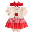 thumbnail image 3 of Karoyedx Baby Girl Summer Dress Newborn Infant Baby Girl Smocked Bubble Summer Short Sleeve Romper Dress Bow Onesie + Headband Red Size,12-18 Months, 3 of 8