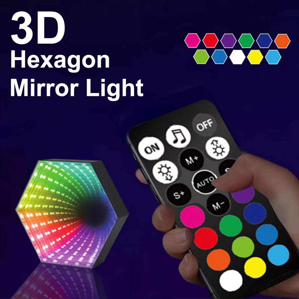 3D Hexagonal Mirror Tunnel Lamps APP Control Smart Music Rhythm Ambient Night Light Bedroom Decoration For Christmas Party