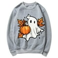 thumbnail image 4 of CLOISE Women Halloween Sweatshirts Trendy Ghost Print Oversized Sweatshirts Fall Long Sleeve Crewneck Hoodies Shirts Comfy Tops Halloween Party Outfits Gray M Trick, 4 of 5