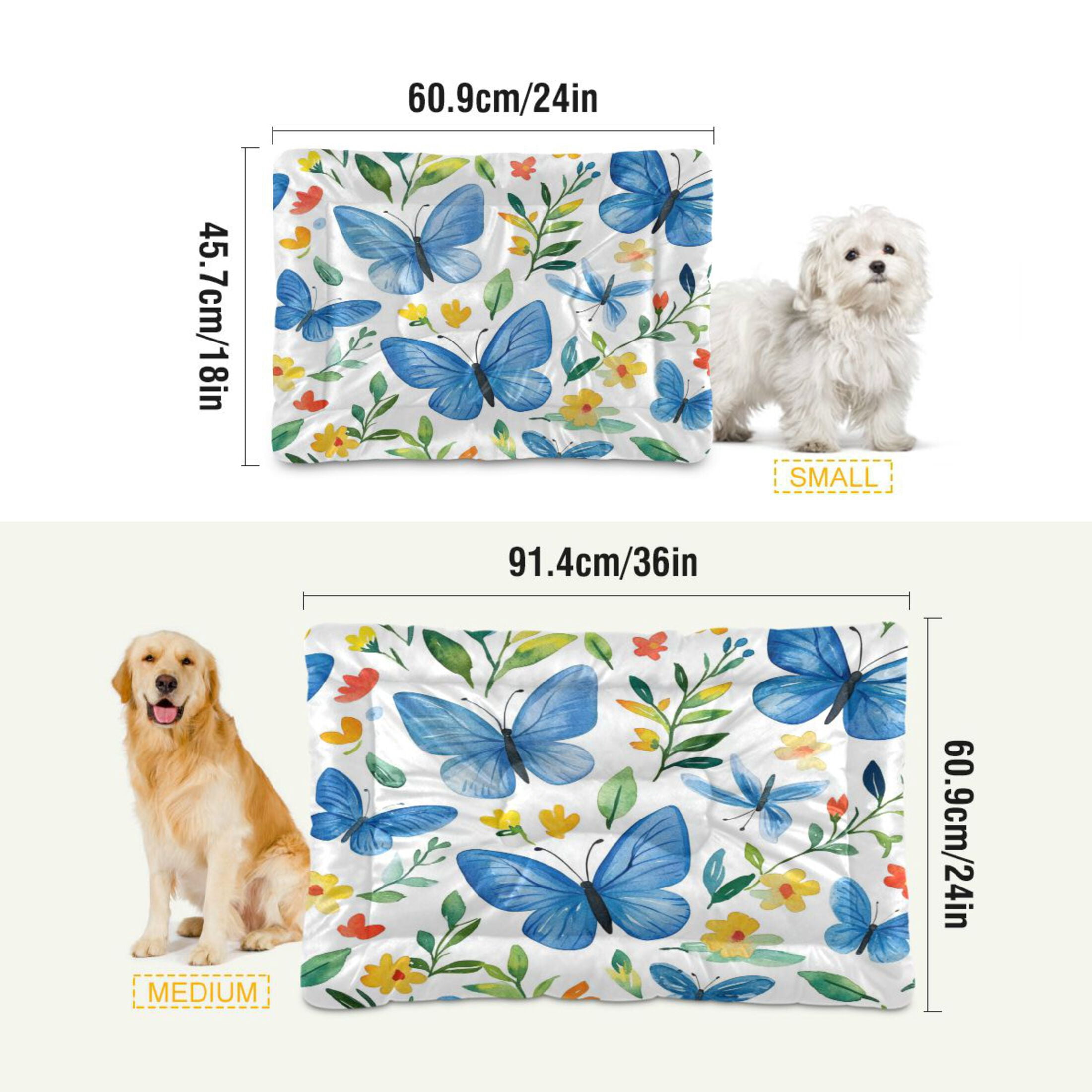 Qxltty Blue Butterfly Ped Pad Wear-resistant and Hard to Bite Through Sleeping Pad for Small Medium Large Dogs Winter Pet Bed 36×24in