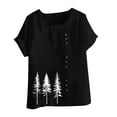thumbnail image 4 of Cmfcve Women's Plus Size Tee Shirt Short Sleeve Round Neck Cotton Linen Gauze Tops Spruce Printed Henley Button Blouse, 4 of 4