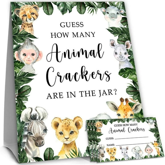 Safari Cracker Count Challenge: An Exciting Guessing Game for Baby Showers with 50 Fun Cards and Matching Sign to Engage Guests in Jungle Adventure Fun!