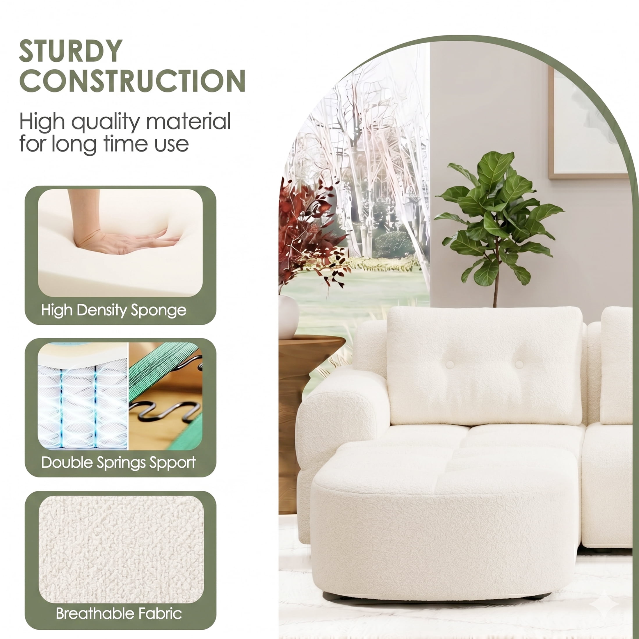 AISWORD 112" Modern L Shaped Modular Sectional Sofa, Cloud Sectional Deep Seat Couch, 4 Seater High-Density Memory Foam Couch Chenille Sofa, Boneless Couches for Living Room, No Assembly, White