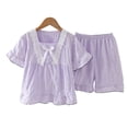 thumbnail image 4 of REDARER Girls 2-Piece Pajama Set, Lace Bow Short Sleeve Top & Shorts, Cute Cloud Print Loungewear,11-12 Years, 4 of 4