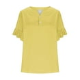 thumbnail image 4 of Xdegoge Womens Summer Tops 3/4 Length Sleeve Blouses Ruffle V Neck Button Down Shirts Dressy Casual Flowy Tunic Tops Soft Comfy Loose T Shirts Previous ,The Month, 4 of 5