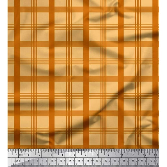 Soimoi Silk Fabric Check Check Print Fabric by the Yard 42 Inch Wide