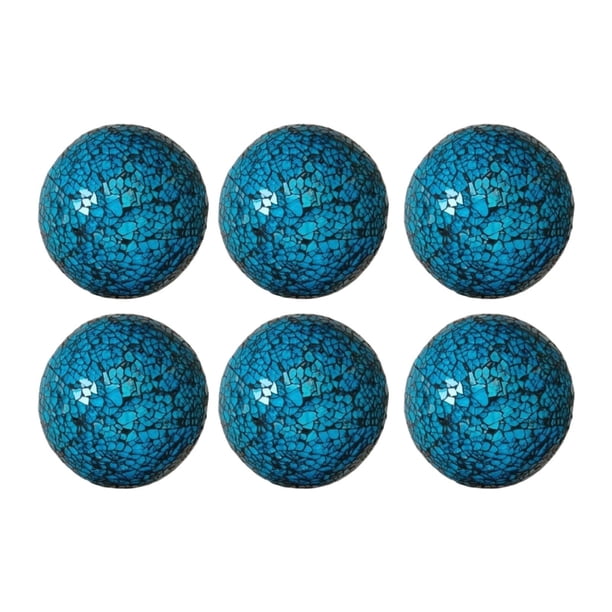 6 Piezas Decorativas Mosaico Bolas de Centro Mesa de Vidrio Esfera Sólida Diseño Mosaico Reluciente Adecuado para Sala de Estar Mesa de Azul