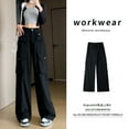 thumbnail image 6 of New American style workwear pants for women jeans for women in spring and autumn high waisted slimming straight leg loose casual wide leg pants, 6 of 9