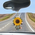 thumbnail image 3 of Sunflower Car Hanging Ornament Cute Retro Sunflower Car Interior Decoration Car Rear View Mirror Charm Keychain, 3 of 8