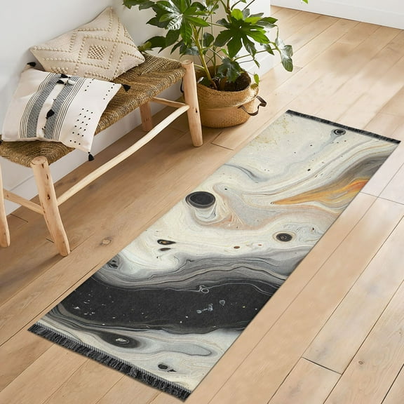 Ryvnso Marble1 Bedroom Runner Rug 2'x6' Hallway Area Carpet Non Slip Entryway Mat with Tassels