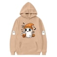thumbnail image 4 of HAOTAGS Girls Halloween Ghost Print Hooded Fleece Sweatshirt with Pocket, with Pocket Graphic Warm Long Sleeve Pocket Sweater Khaki Size 6, 4 of 4