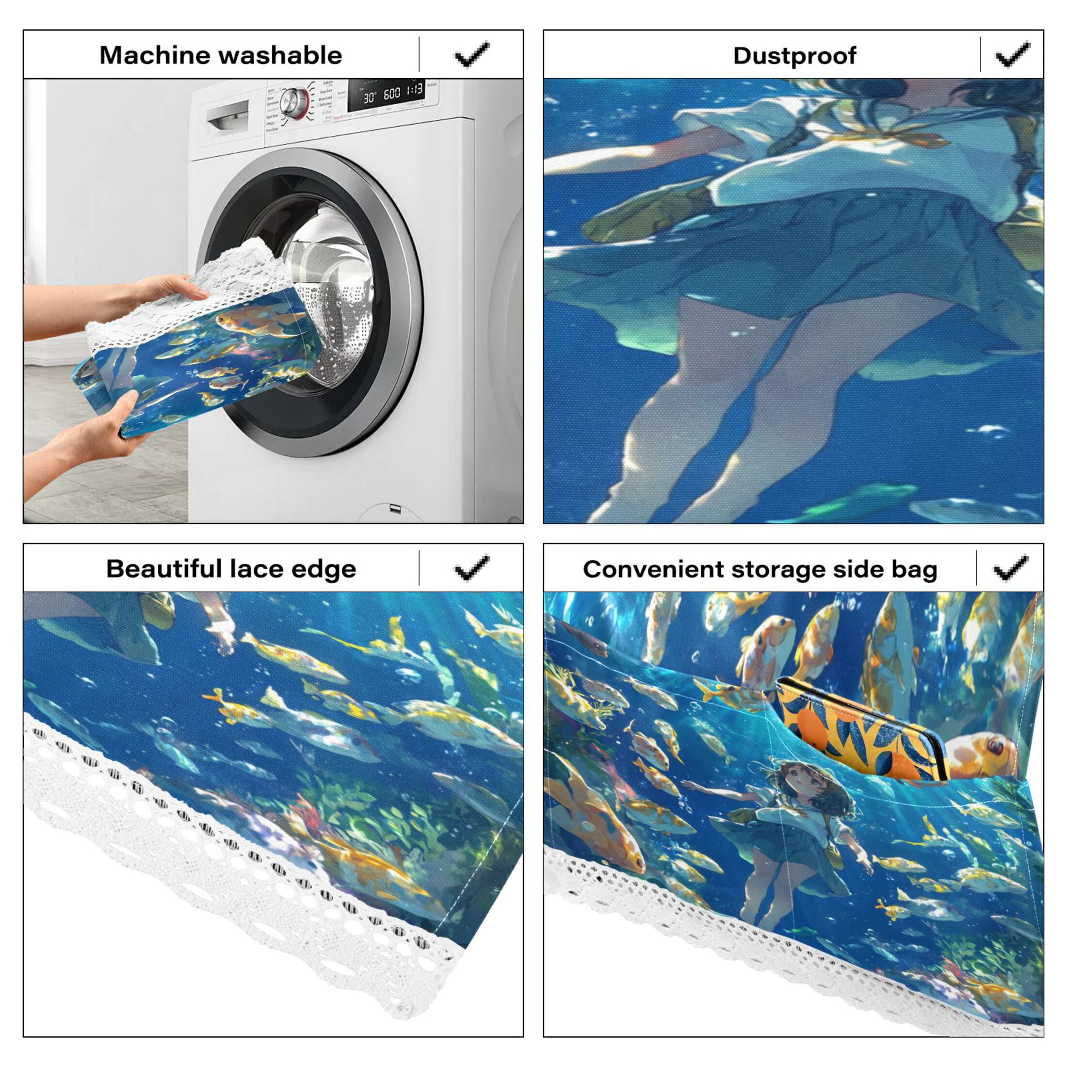 An Undersea World GirlWasher and Dryer Covers Dust-Proof and Oil Resistant Fridge Cover with 4 Storage Pockets Washing Machine Top Cover for Laundry Kitchen Home 51.2 x 22 In