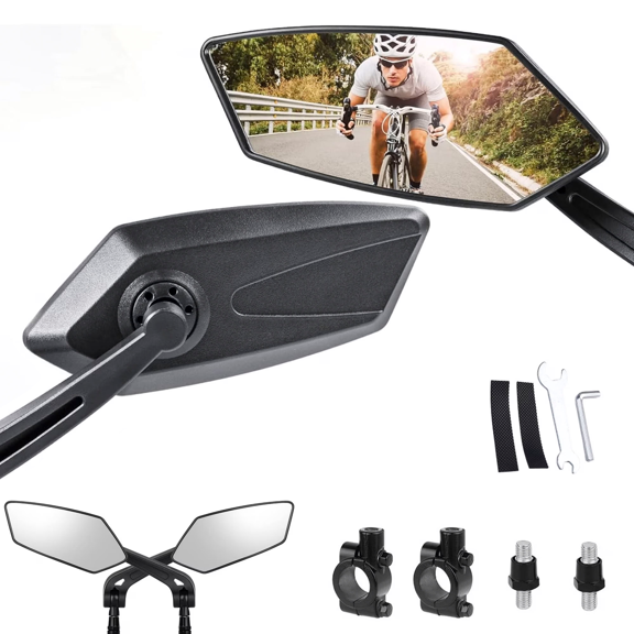 TAETOE 2 Pack 360° Adjustable Safety Bicycle Rear View Mirrors, E-Bike Mirrors for Handlebars, Mirrors, Scratch Resistant Glass Lens, Bicycle Universal Fit Accessories