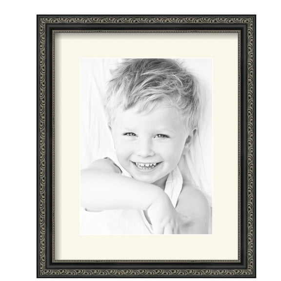 ArtToFrames 13x16" Matted Picture Frame with 9x12" Single Mat Photo Opening Framed in 1.25" Antique Black and 2" Off White Mat (FWM-5106-13x16)