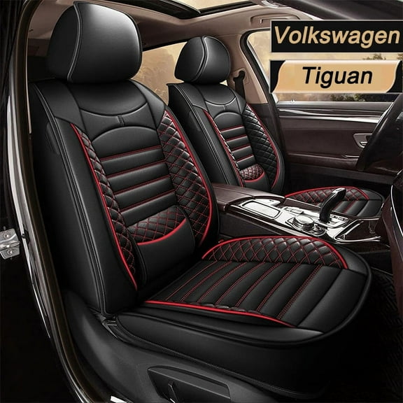 AOMSAZTO Fit Volkswagen Tiguan 2009-2022 Black&Red Car seat Cover 5-seat Faux Leather Full Set Compatible Airbag